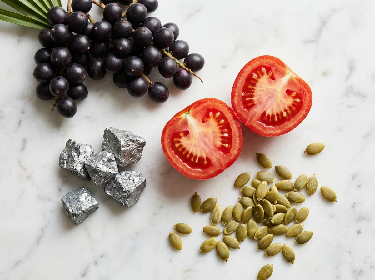 Natural saw palmetto berries, zinc and lycopene ingredients for men's prostate wellness supplement
